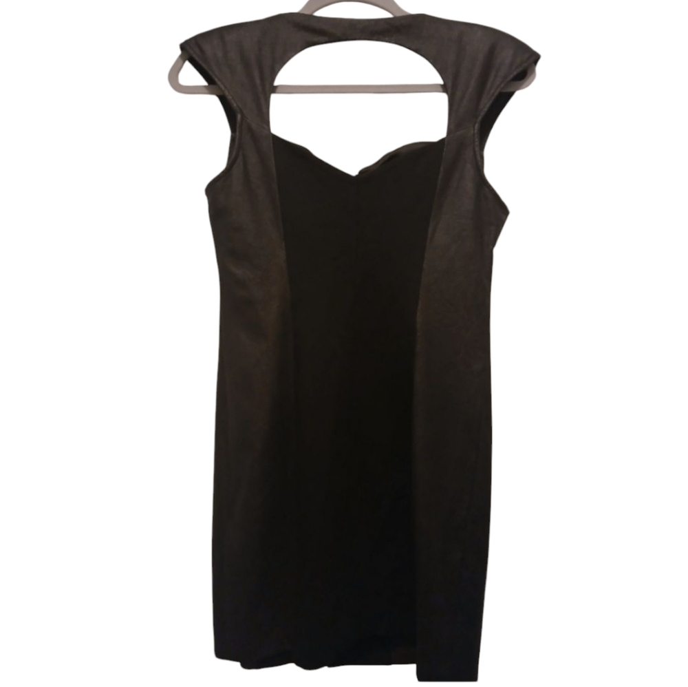 Guess Y2K Black Zip 90s Club Black Suede Bodycon Mini Sweetheart Dress-10
